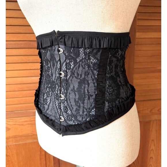 Vintage Lip Service Gothic Lolita Victorian Gray Black Lace Corset Cincher XL - Picture 2 of 6